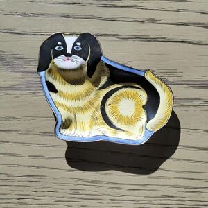 Cat Rabbit Bunny Metal Enamel Dish Trinket Tray Hand Painted Seymour Mann Style